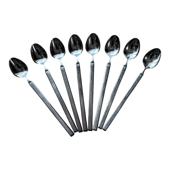 Vintage Salem Stainless Scrolls Iced Tea Spoons 7.5" Set of 8 Japan MCM Rare - Picture 2 of 14